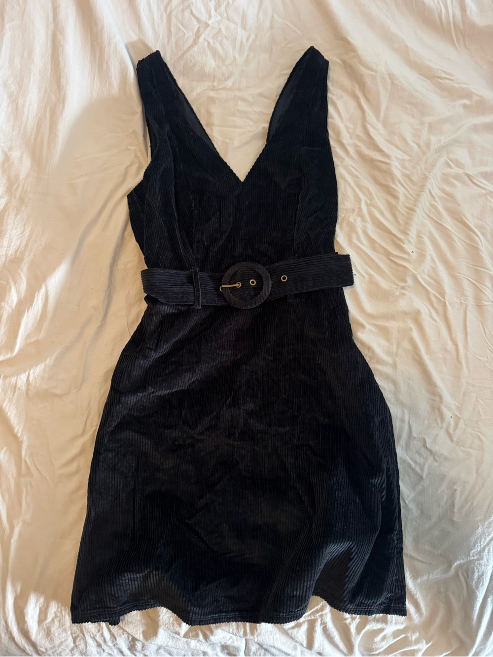 American Eagle Black Corduroy Belted Dress